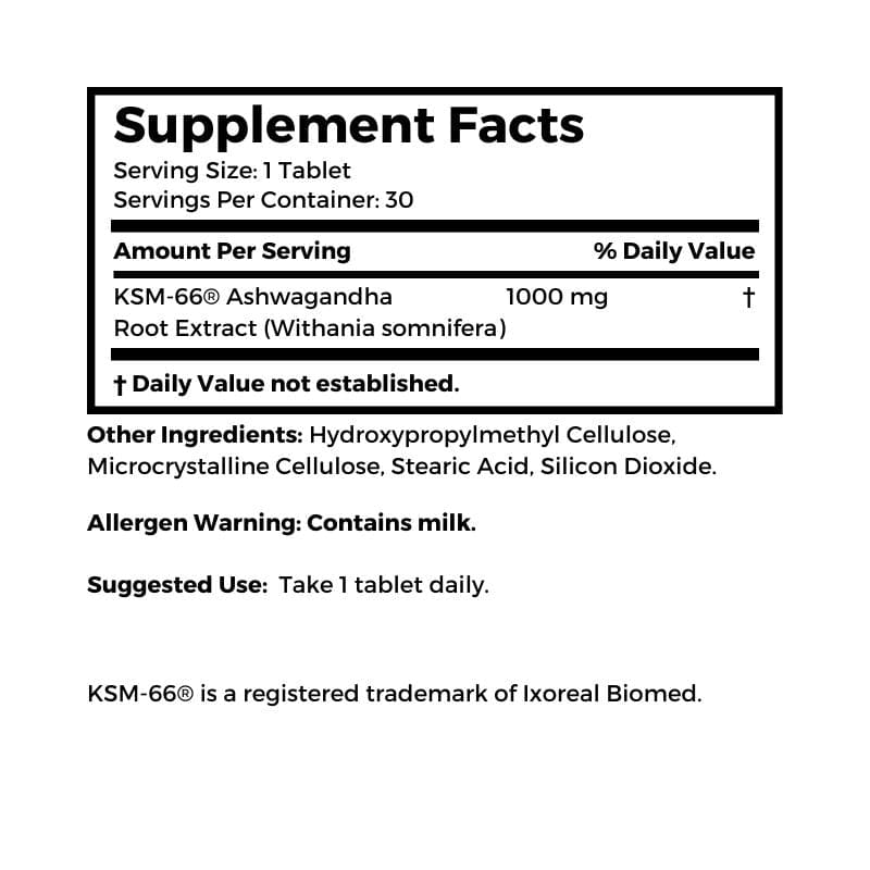 KSM-66 Ashwagandha, 1000 mg 30 tablets - Extended Slow Release - Cognitive Function - Memory - Longevity
