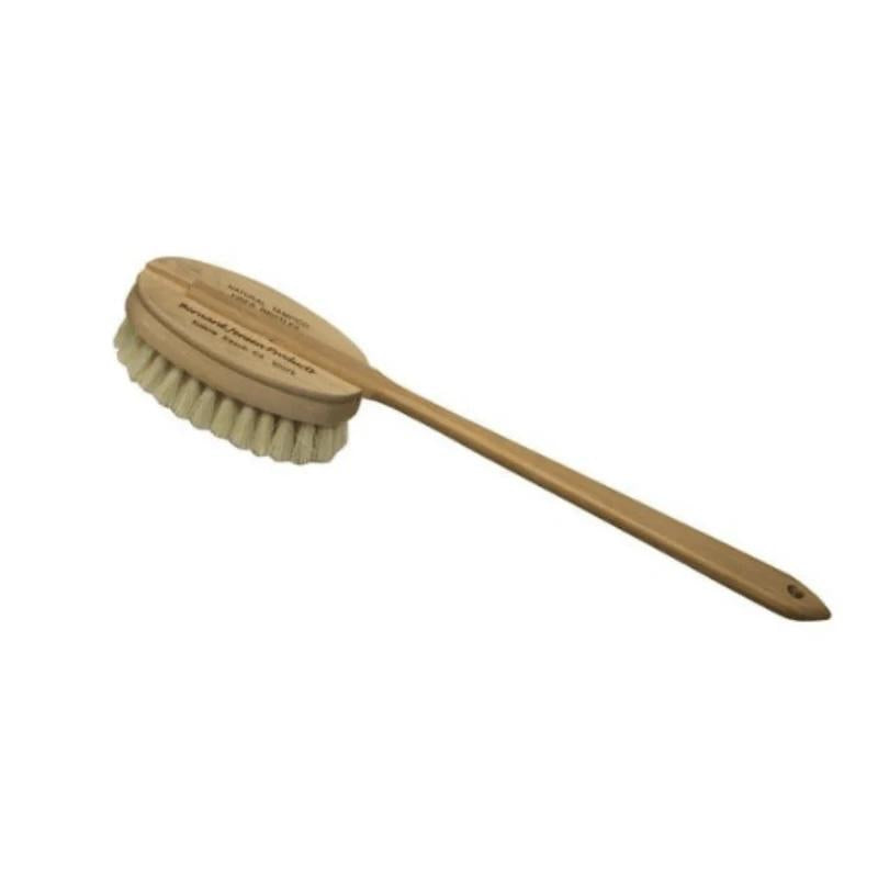 Long Handle Dry Body Brush - Natural Tampico Fiber Bristles - Solid Lotus Wood Handle
