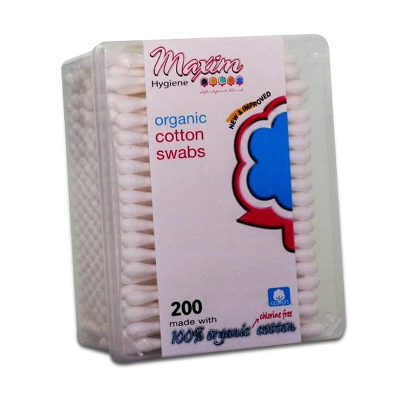 Maxim Hygiene Organic Cotton Swabs - 200 Count - Chlorine Free & Hypoallergenic - Biodegradable - 100% Certified Organic Cotton - Eco-Friendly & Safe for Sensitive Skin